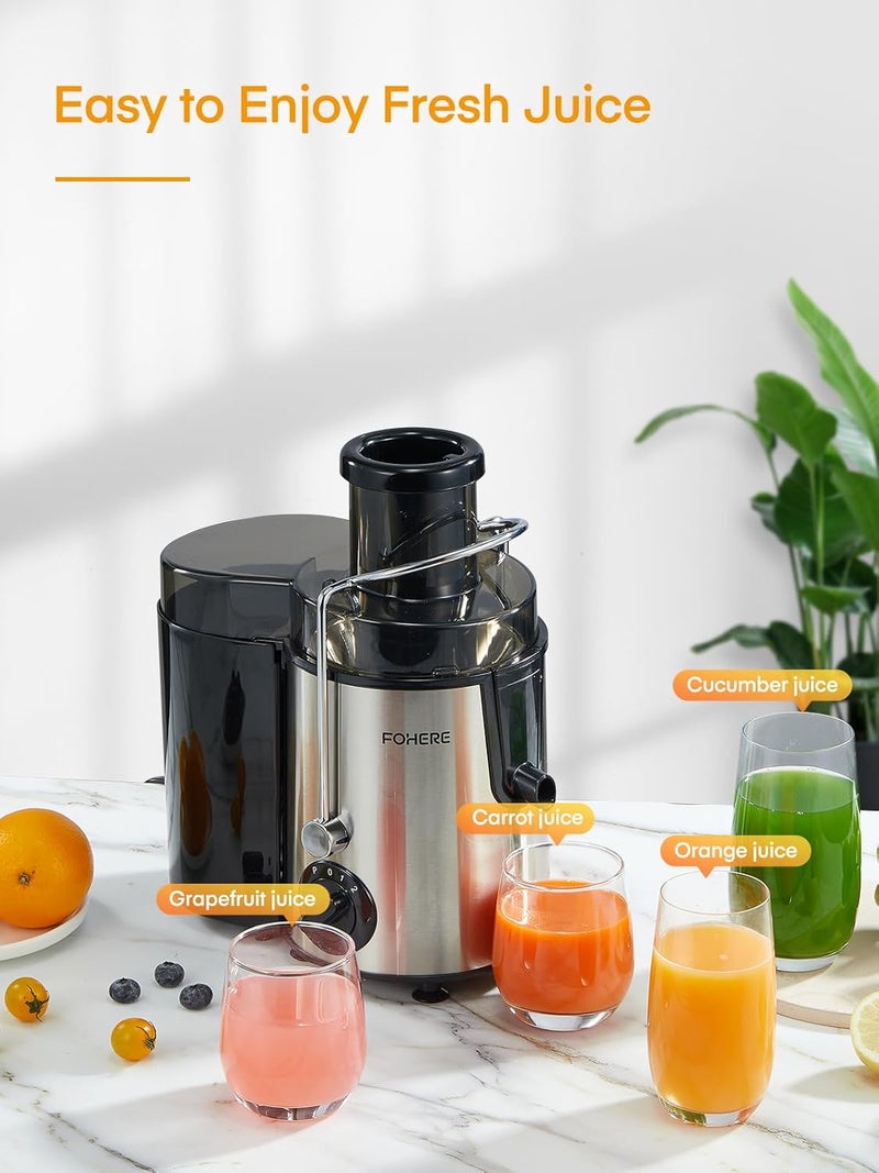 FOHERE Juicer Machines, 600W Centrifugal Juicer with Wide Mouth 3” Feed Chute for Whole Vegetable and Fruit with 3-Speed Setting, Easy to Clean, BPA Free, High Yield Juice, Juice Recipe Included - Image 5